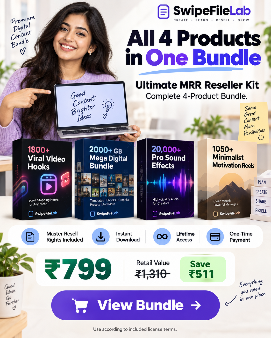 Swipefilelab Facebook ad: 4 Products. 1 Payment. ₹799.