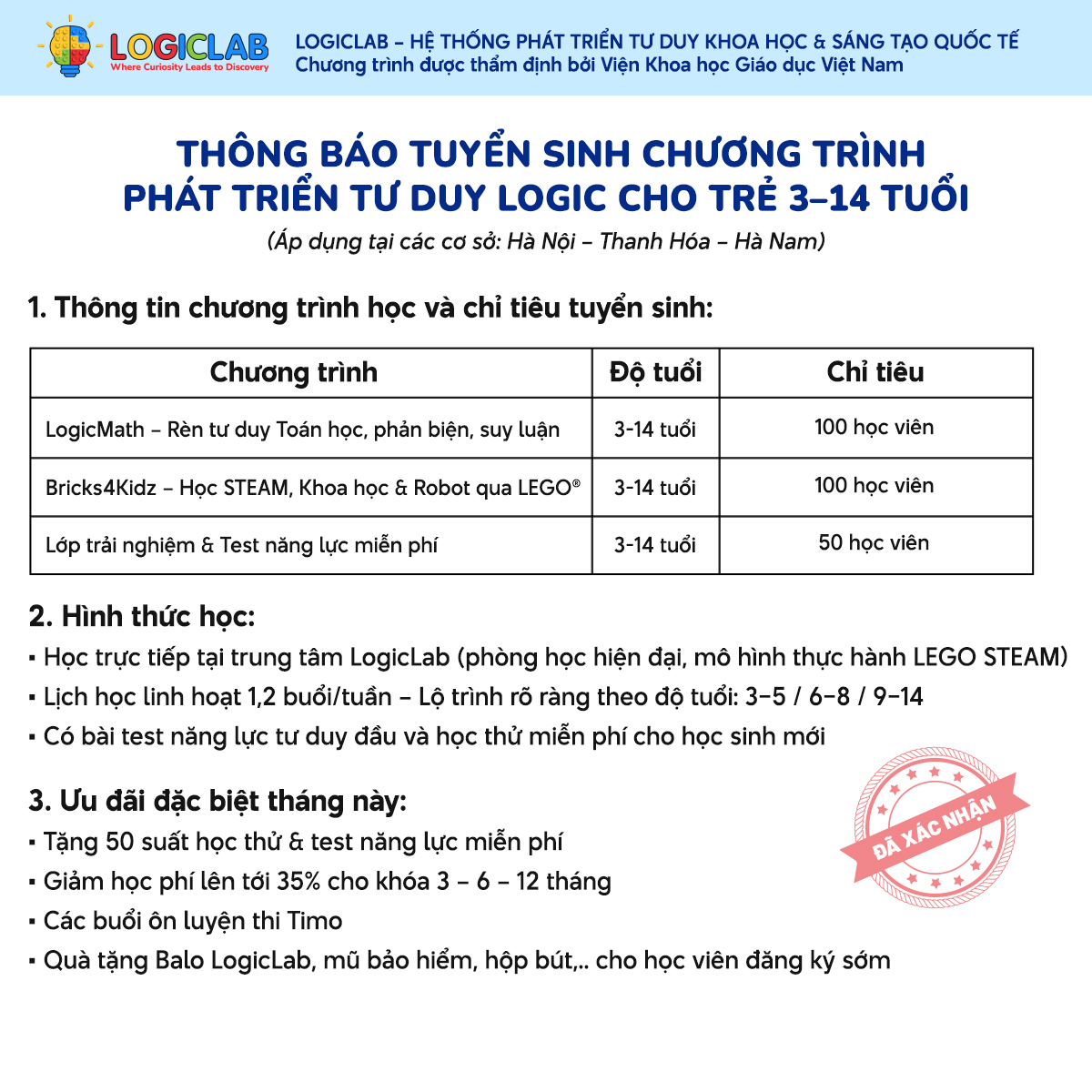 Logic Lab Facebook ad: Giữ chỗ trước tết, nhận ưu đãi học phí đến 6.000.000đ