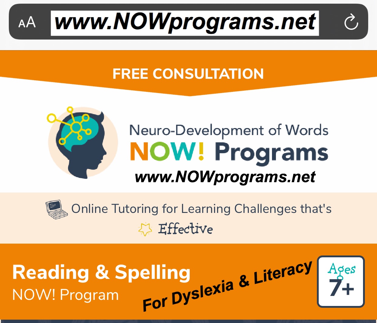 Neuro-development of Words - NOW Programs Facebook ad