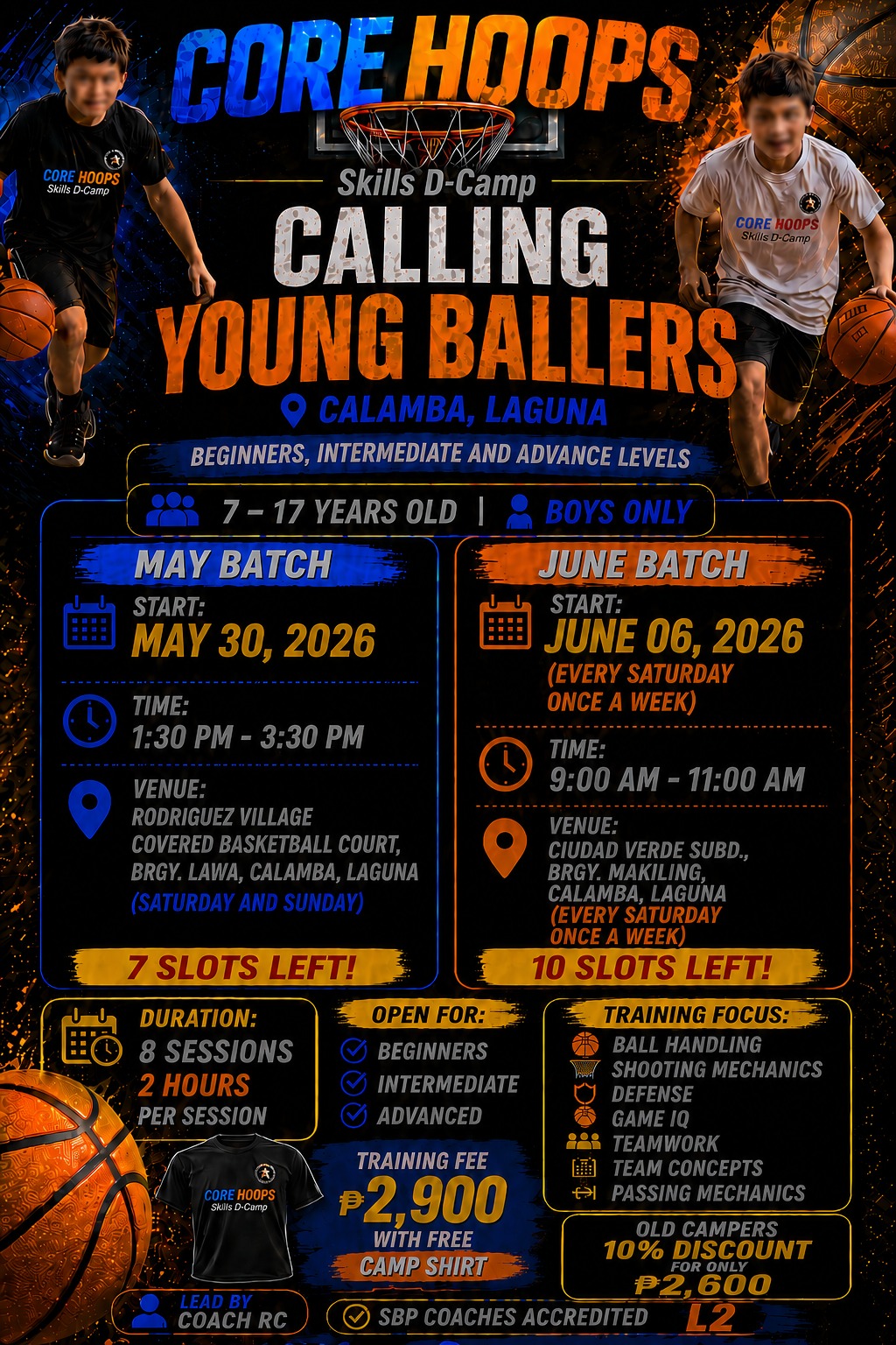 CORE HOOPS Facebook ad: CALLING CALAMBA LAGUNA YOUNG BALLERS!