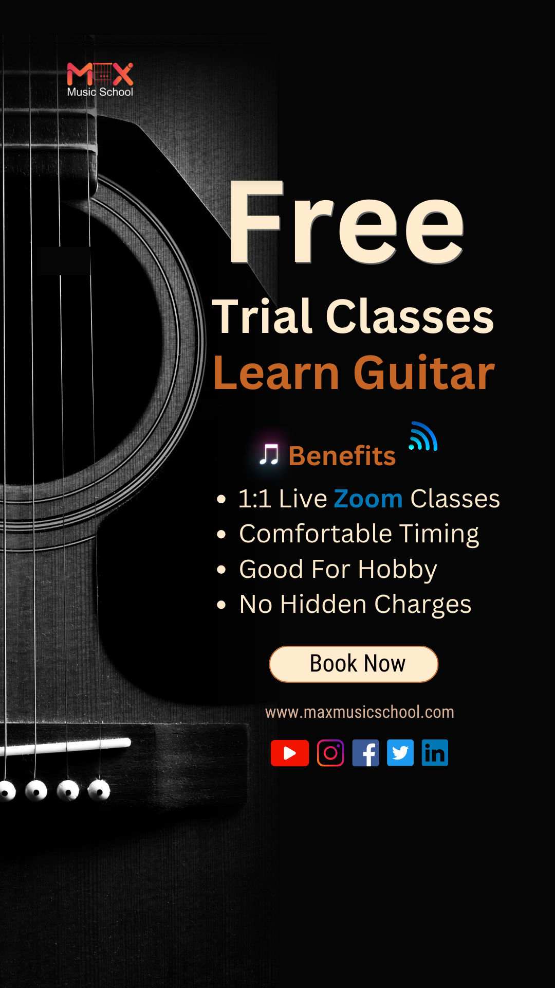 Max Music school Facebook ad from May 17, 2026