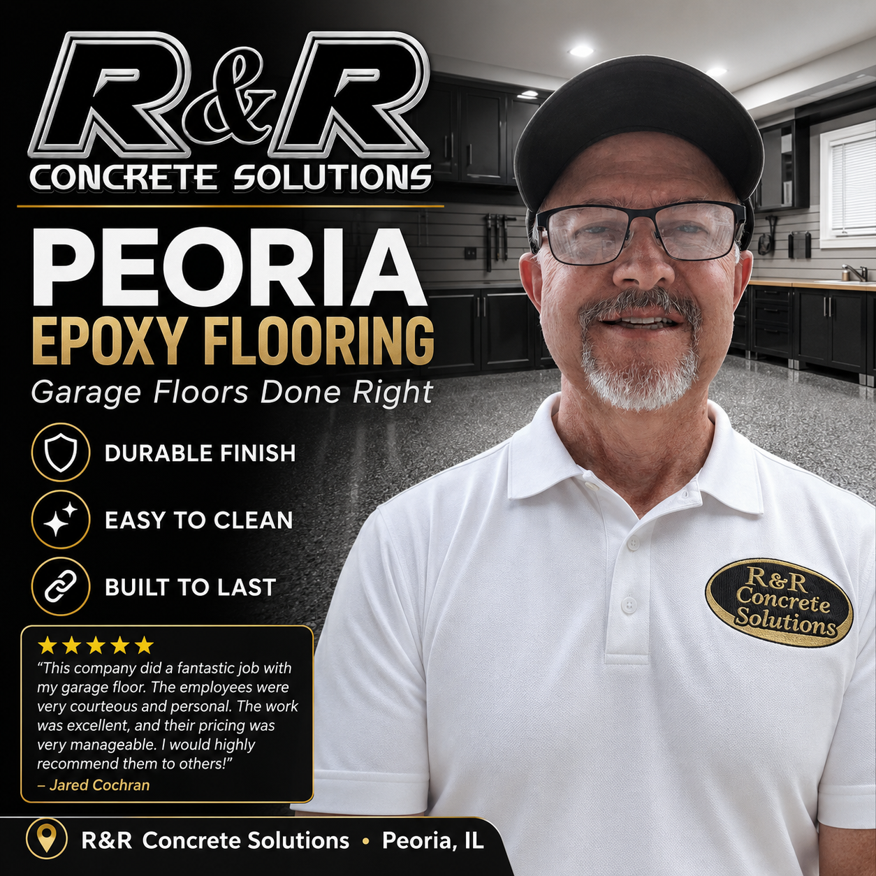 R & R Concrete Solutions Facebook ad: Peoria Homeowners: Upgrade Your Garage