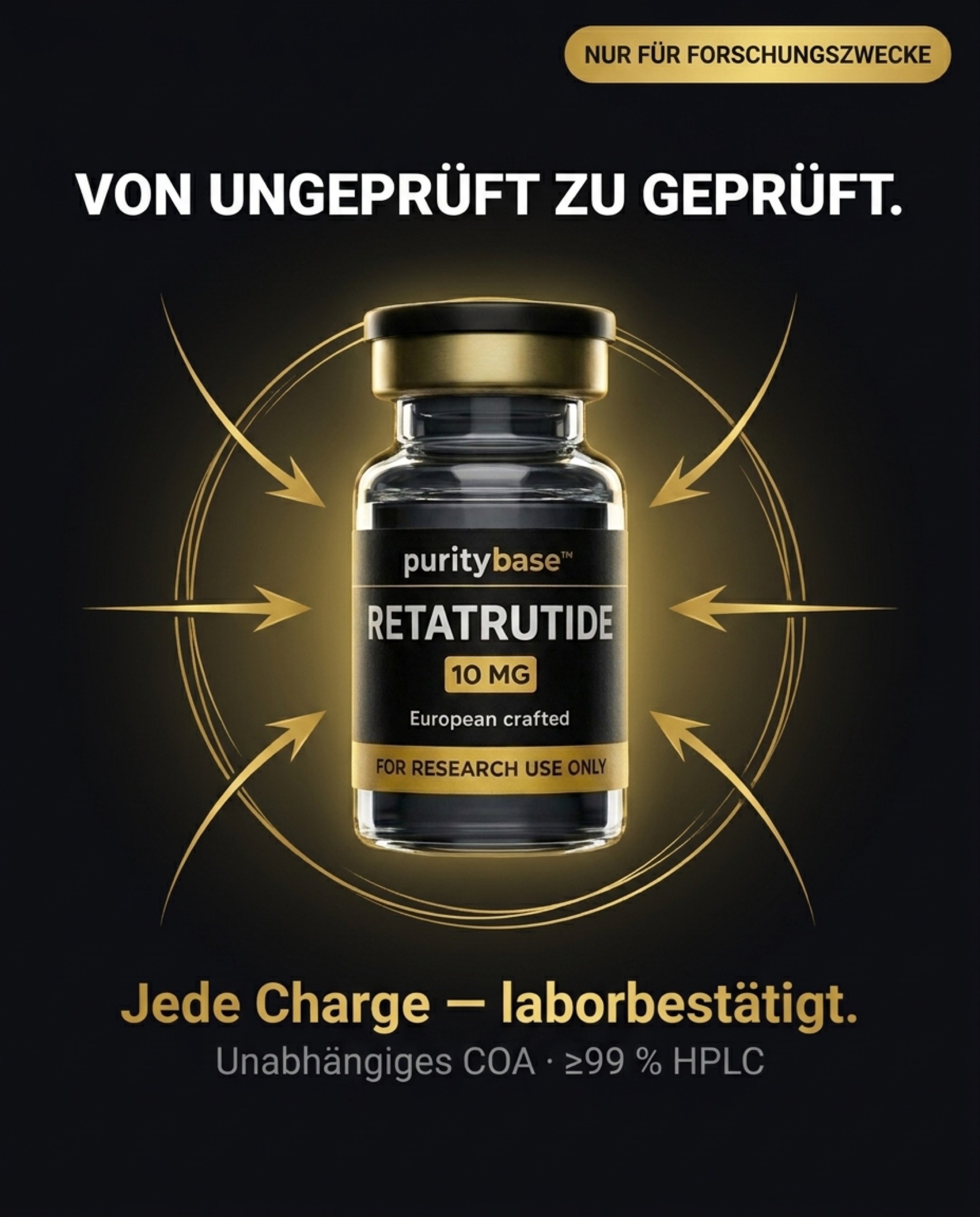 PurityBase Facebook ad: ≥99 % Reinheit. Unabhängig geprüft. Sofort lieferbar