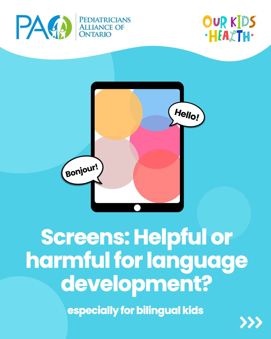 Our Kids' Health Network Facebook ad: Do screens affect language development in bilingual…