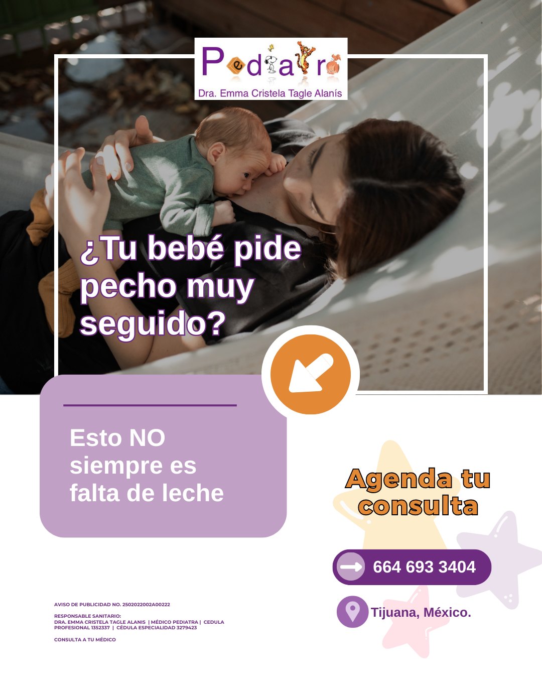 Pediatra Emma Cristela Tagle Alanis Facebook ad: Es normal que los bebés pidan pecho con…