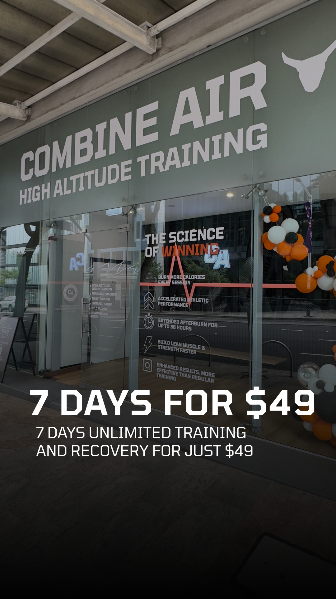 Combine Air North Sydney Facebook ad: $49 All-Access Pass (7 Days)