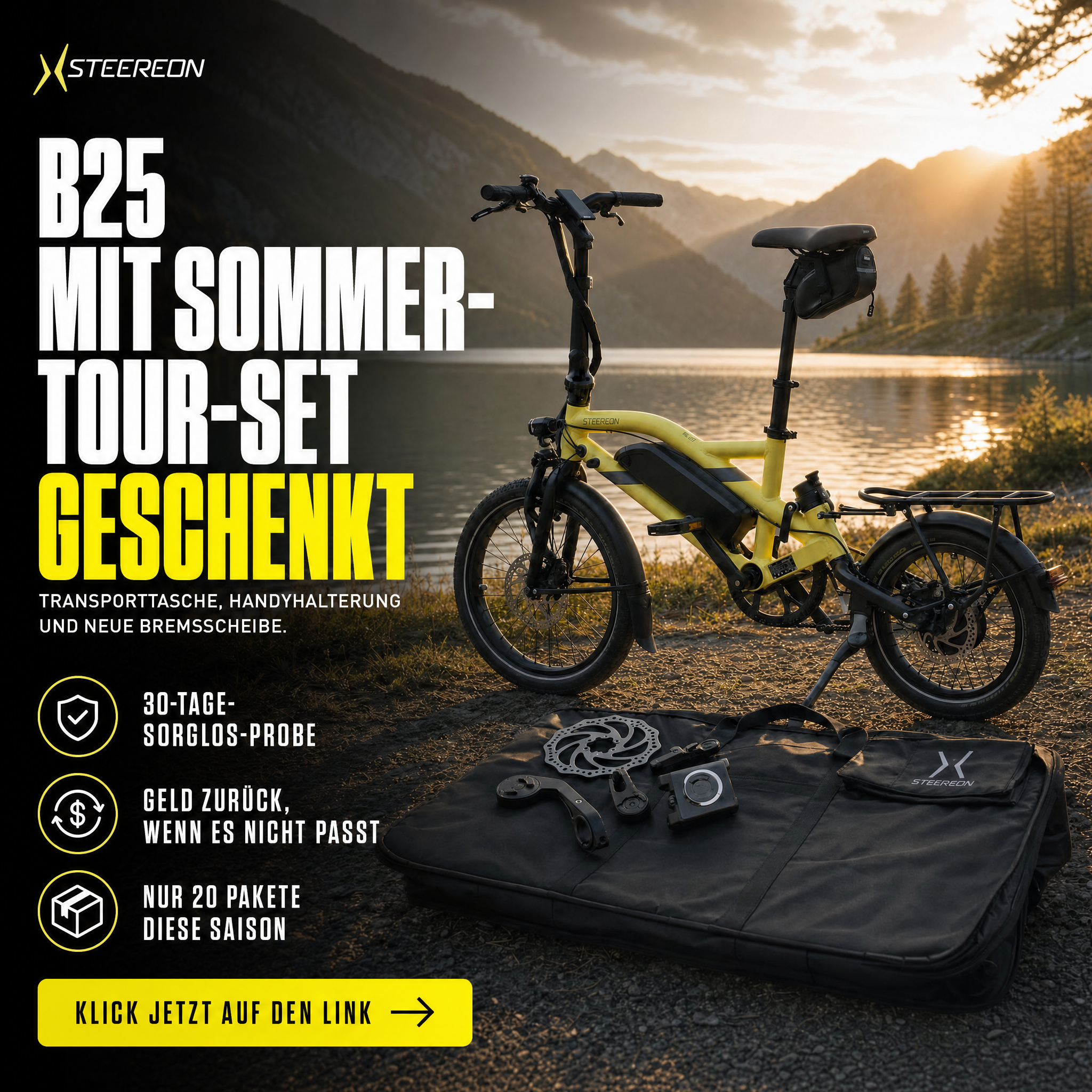 STEEREON Facebook ad: Dein neues E-Bike passt in jede Heckgarage!