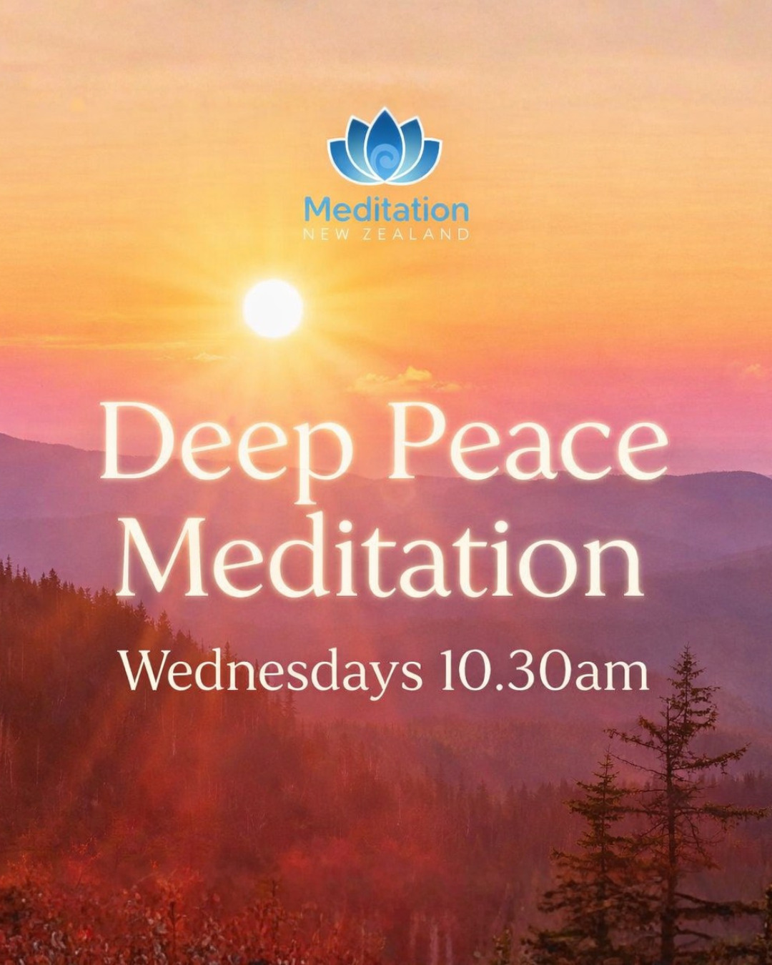 Meditation New Zealand Facebook ad: FREE Wednesday Deep Peace Class, 10.30 am