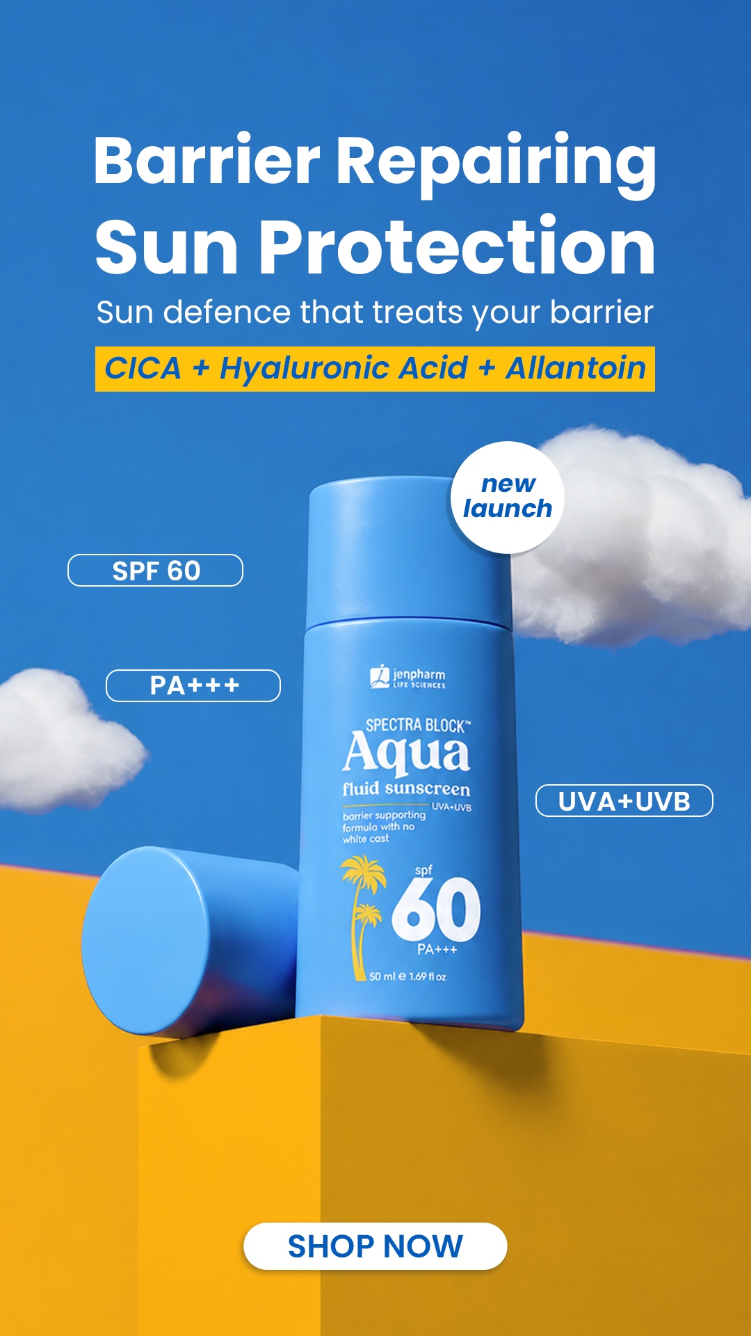 Jenpharm Life Sciences Facebook ad: NEW LAUNCH, Aqua Sunblock SPF 60