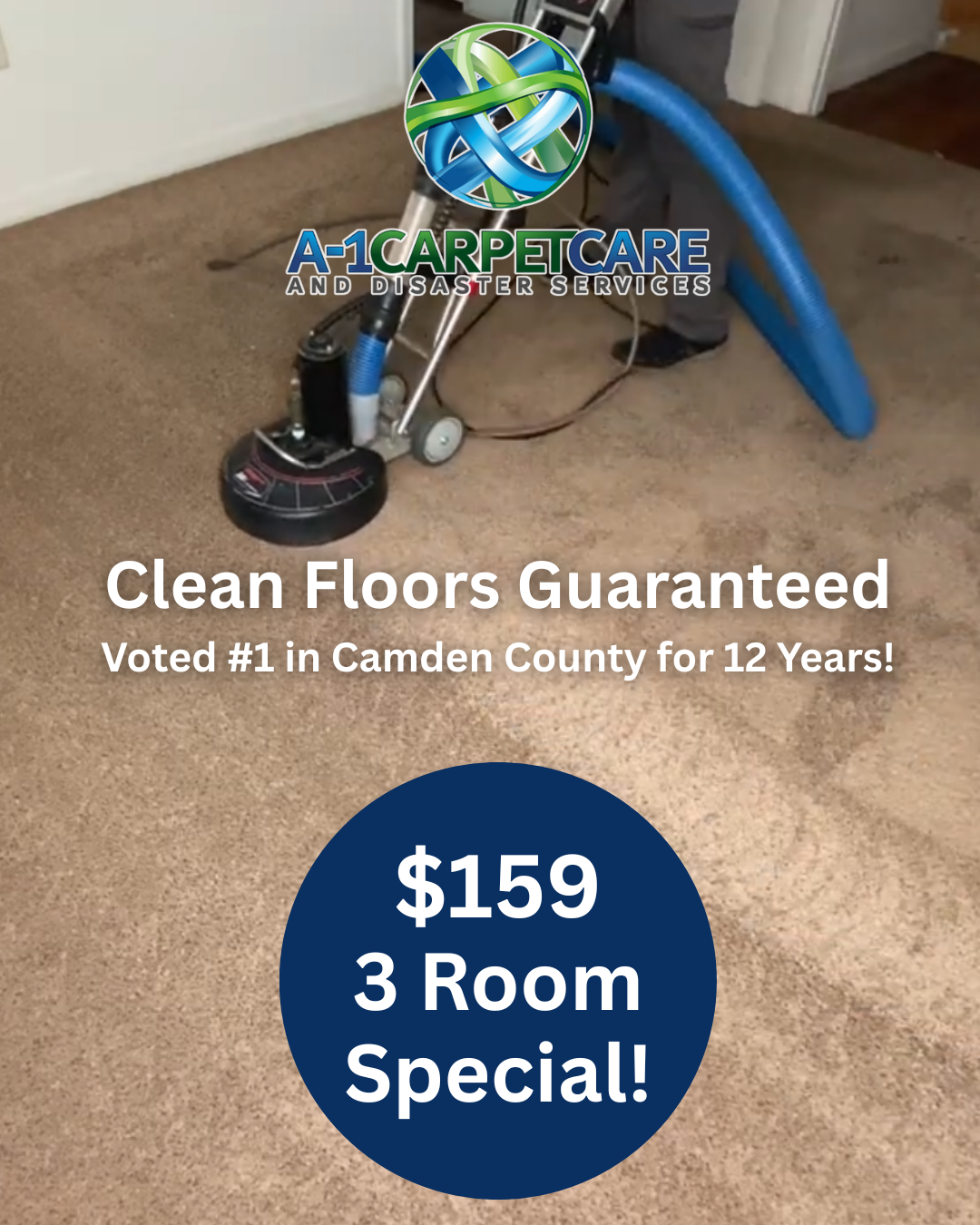 A-1 Carpet Care Facebook ad: $159 Three Room Special