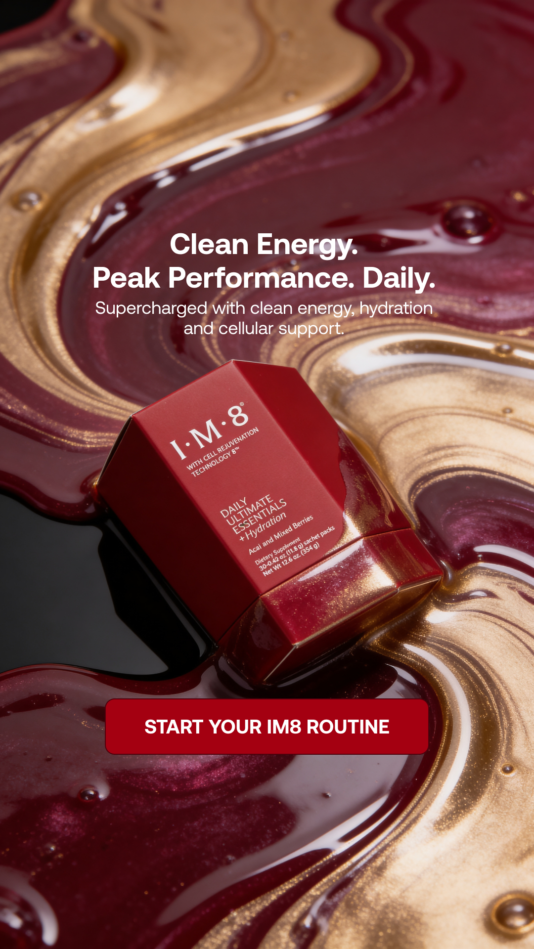 IM8 Facebook ad: One Scoop. 16 Supplements. Zero Guesswork.