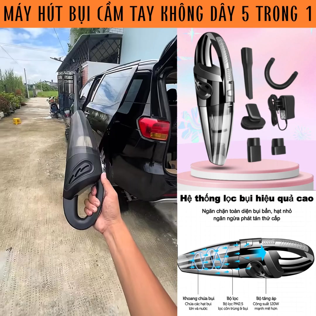 Tổng kho gia dụng KP05 Facebook ad: Máy Hút Bụi Cầm Tay Không Dây 5IN1 ưu đãi lớn