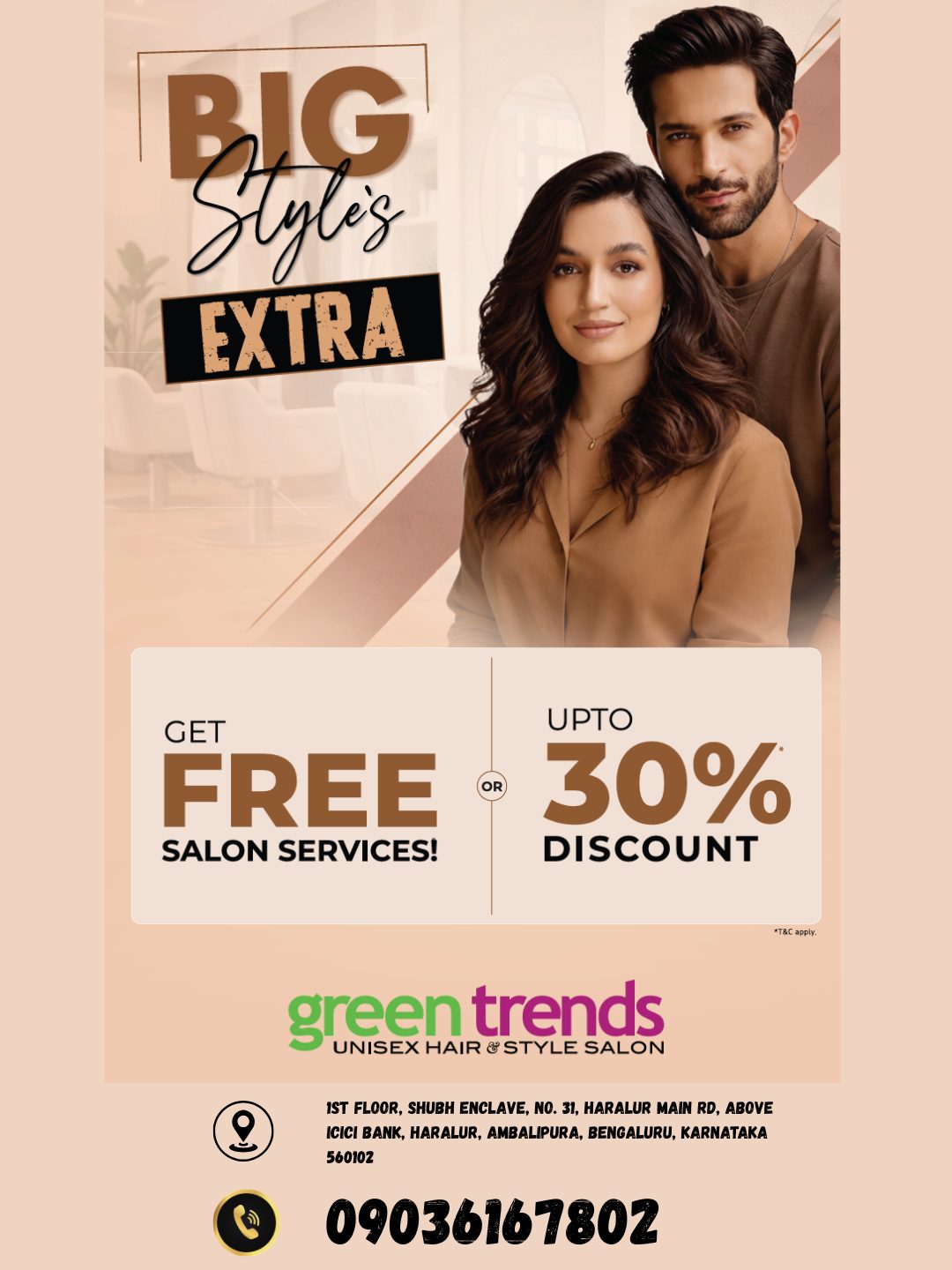 Green Trends Unisex Hair & Style Salon - Harlur Facebook ad
