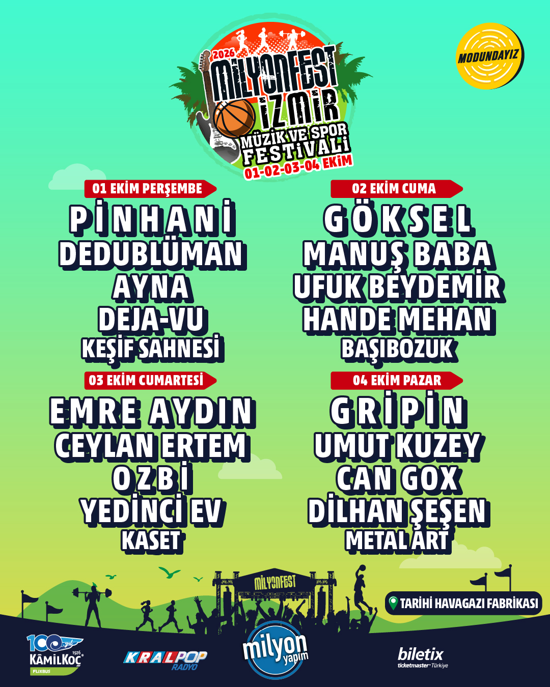 Biletix Facebook ad: Milyonfest İzmir 2026, 01-02-03-04 Ekim'de Tarihi Havagazı…