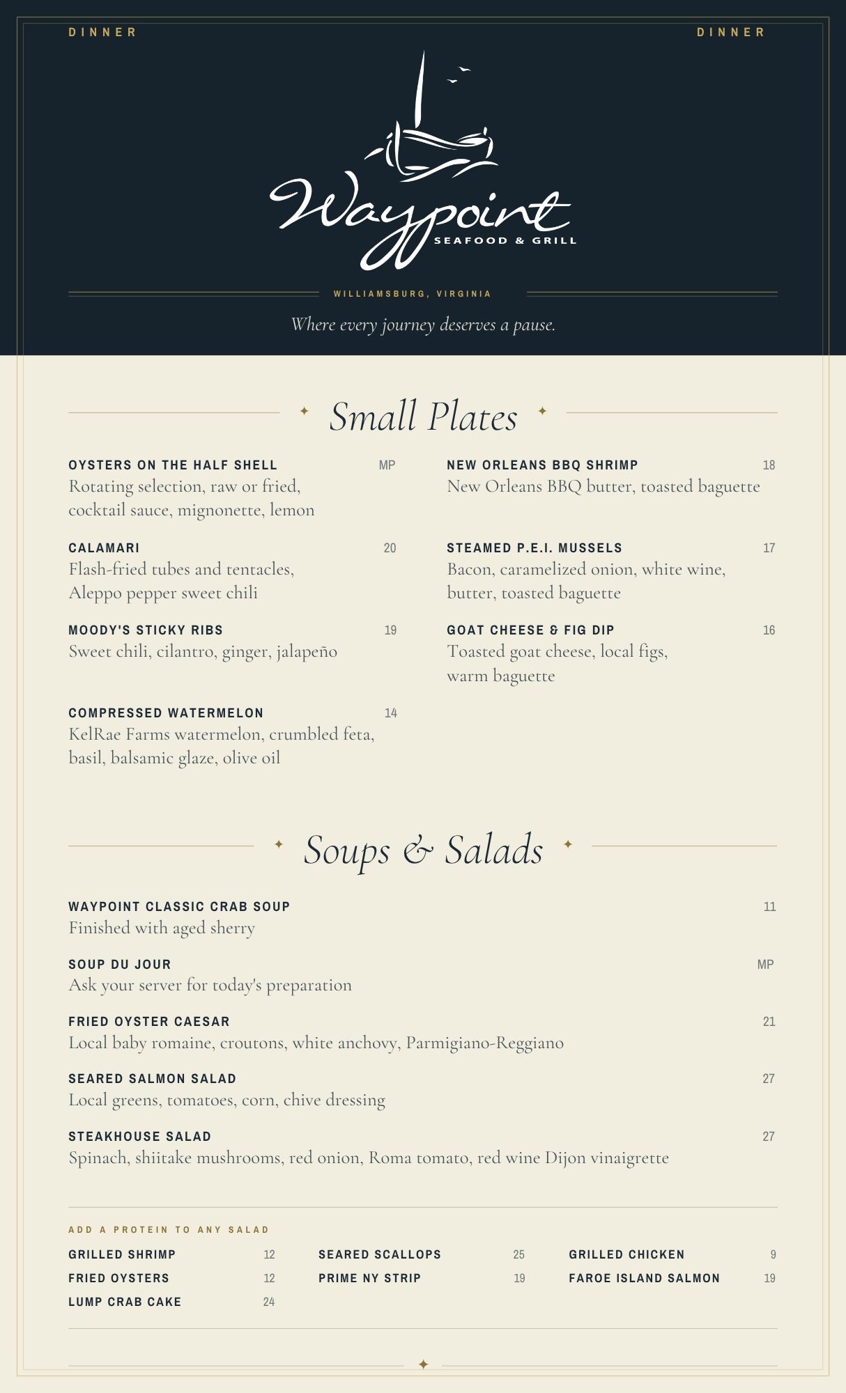 Waypoint Seafood & Grill Williamsburg Facebook ad: Celebrate with a memorable dinner