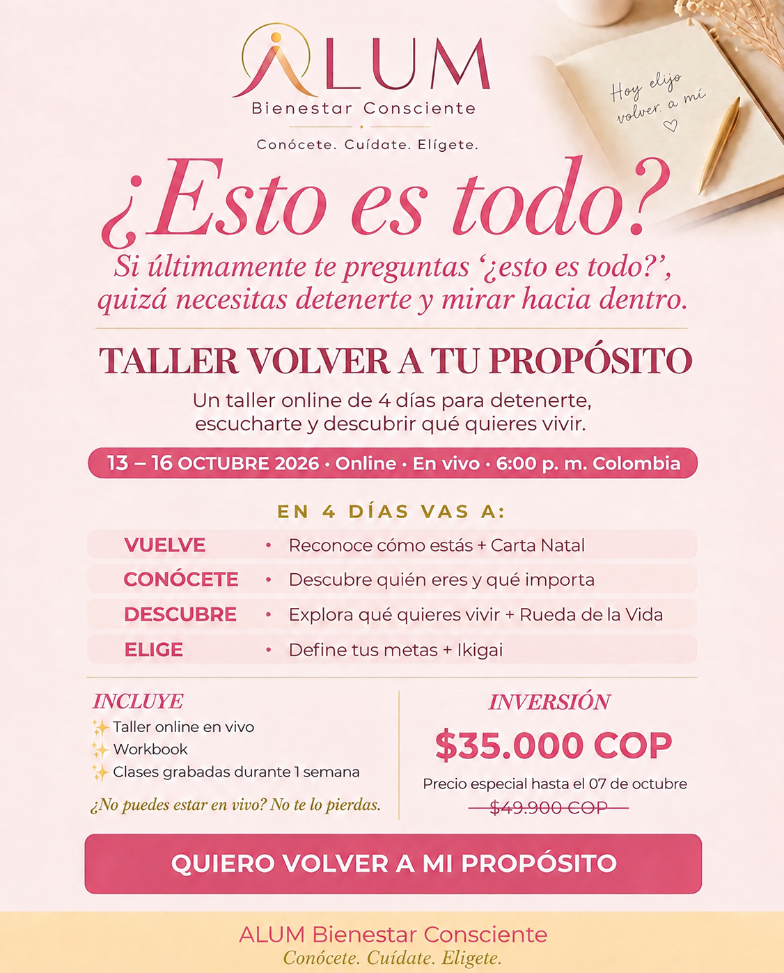 ALUM Bienestar Consciente con Diana Facebook ad: Descubre qué quieres en solo 4 días
