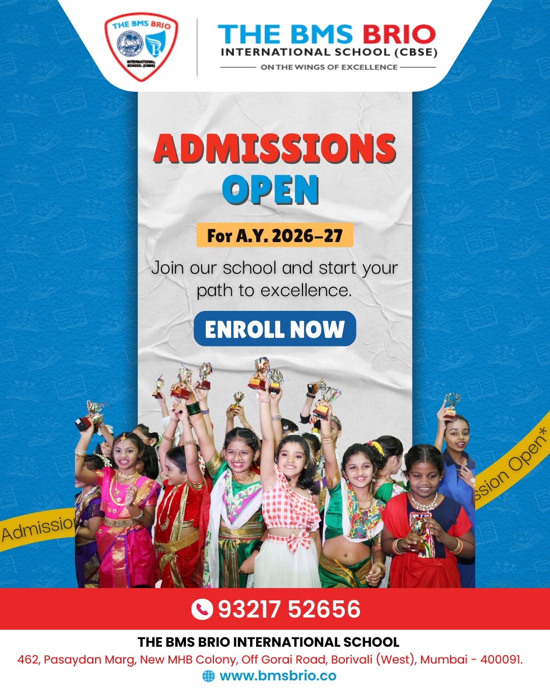 The BMS BRIO International School - CBSE Facebook ad: Your child deserves the right start. Admissions open for…