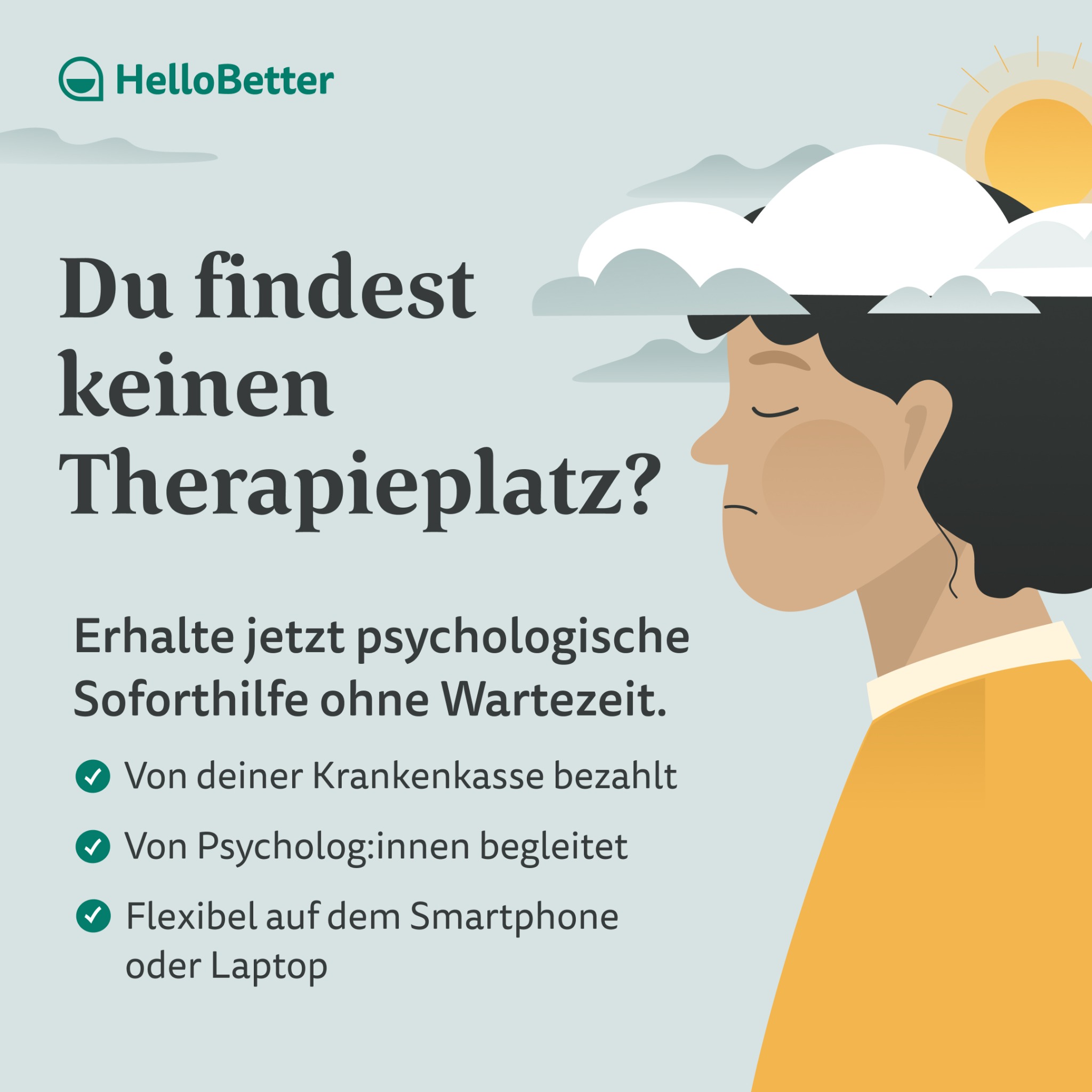 HelloBetter Facebook ad: Psychologische Soforthilfe