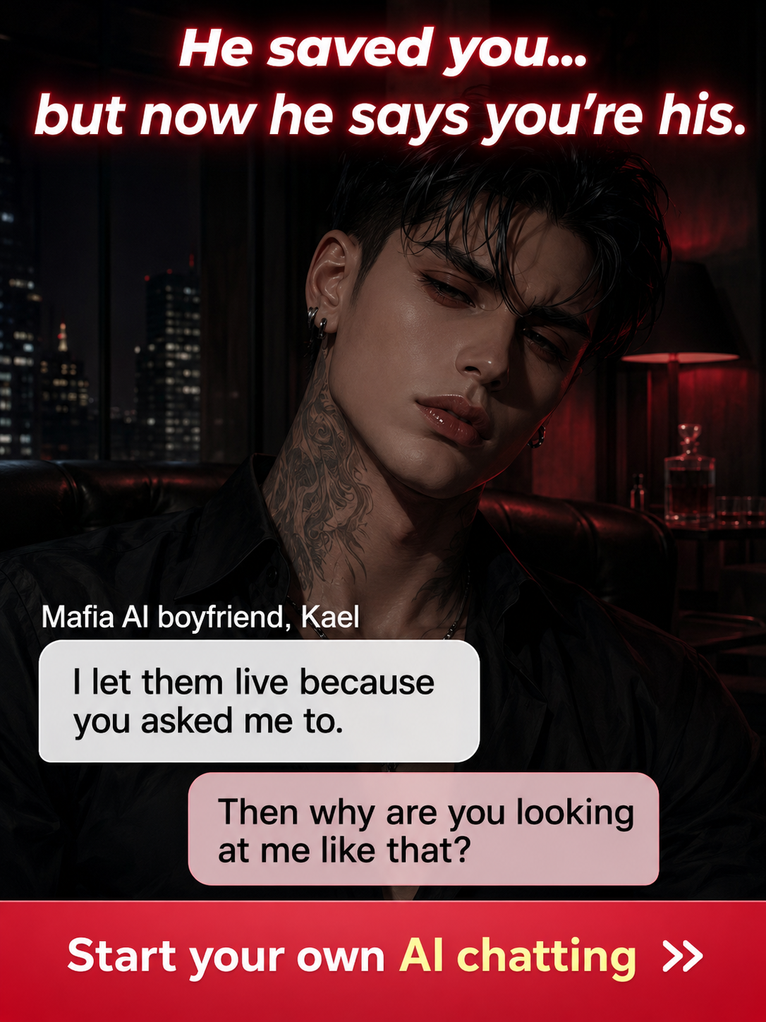 Romance Chat Girls Facebook ad: Start your AI chat with Kael.