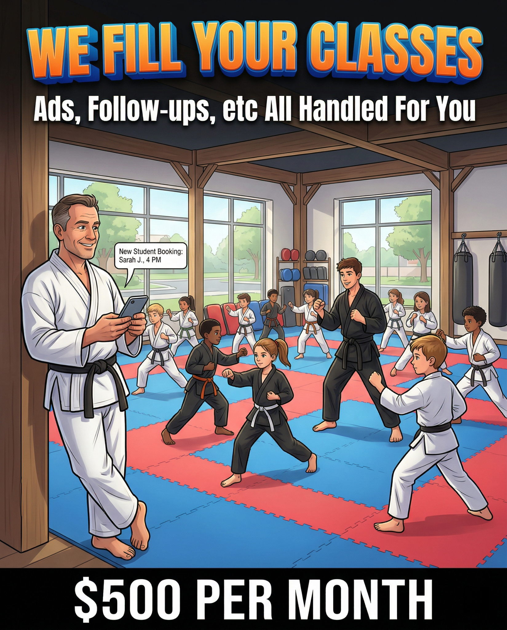 Martial Consulting Facebook ad: You teach, we fill your classes!