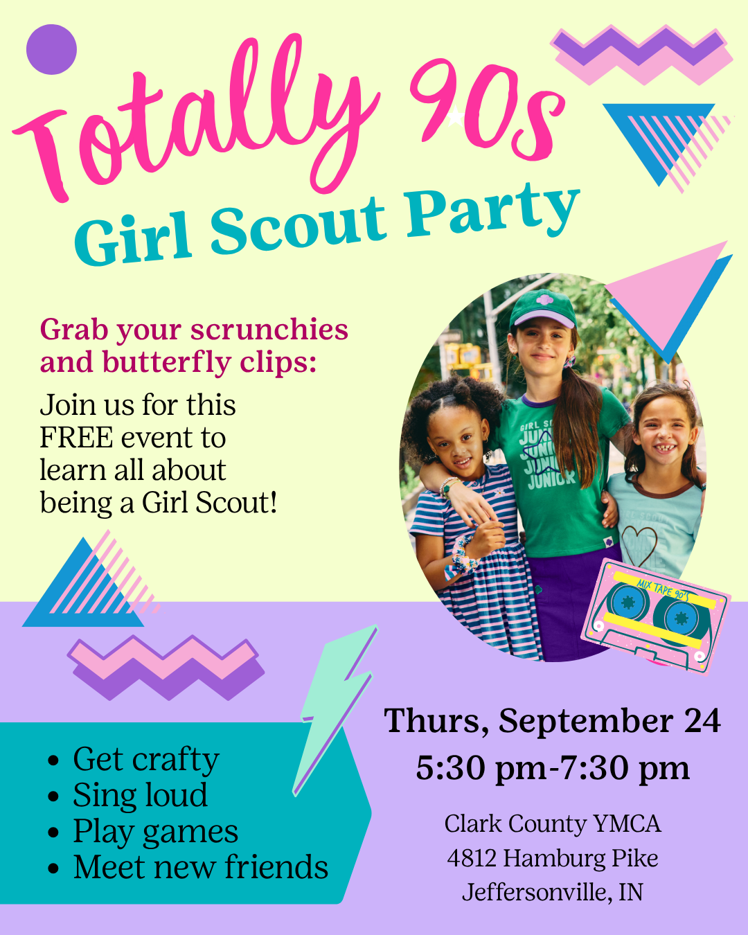 Girl Scouts of Kentuckiana Facebook ad: Discover Girl Scouts with ’90s Vibes!