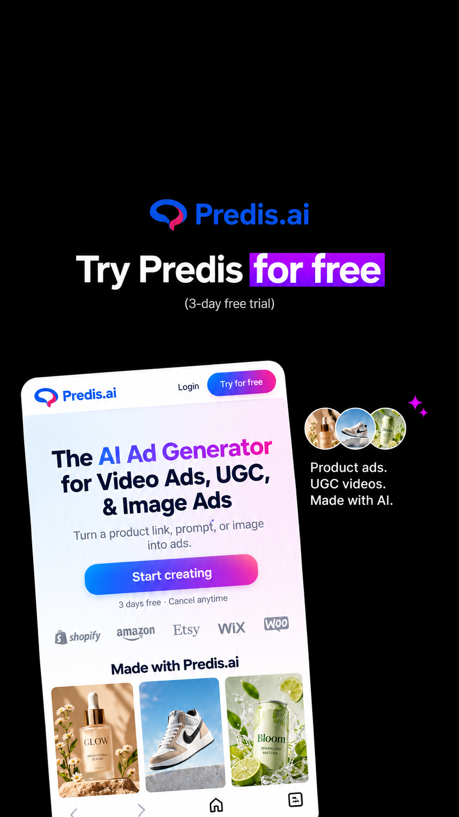 Predis.ai Facebook ad: Turn Product to Ads