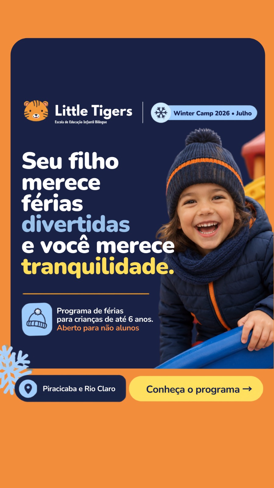 Little Tigers Facebook ad: Winter Camp Little Tigers: vagas limitadas em julho