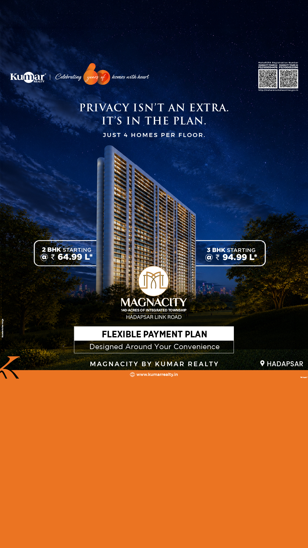 Kumar Realty Facebook ad: 2 & 3 BHK homes starting @ ₹64.99L* in Pune-Hadapsar by…
