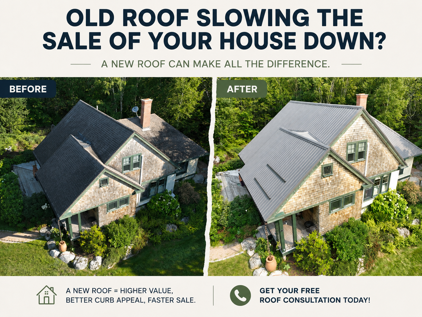 ACE Roofing Facebook ad: Thinking about selling your home?