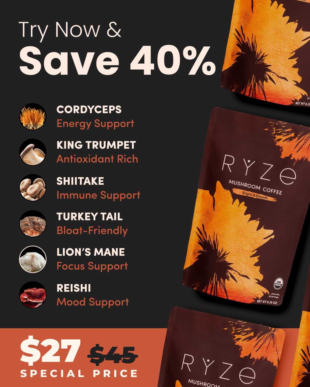 RYZE Superfoods Facebook ad