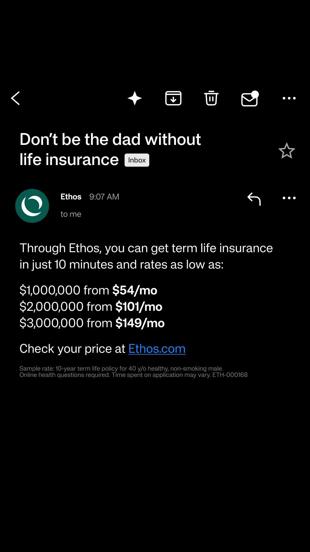 Ethos Facebook ad