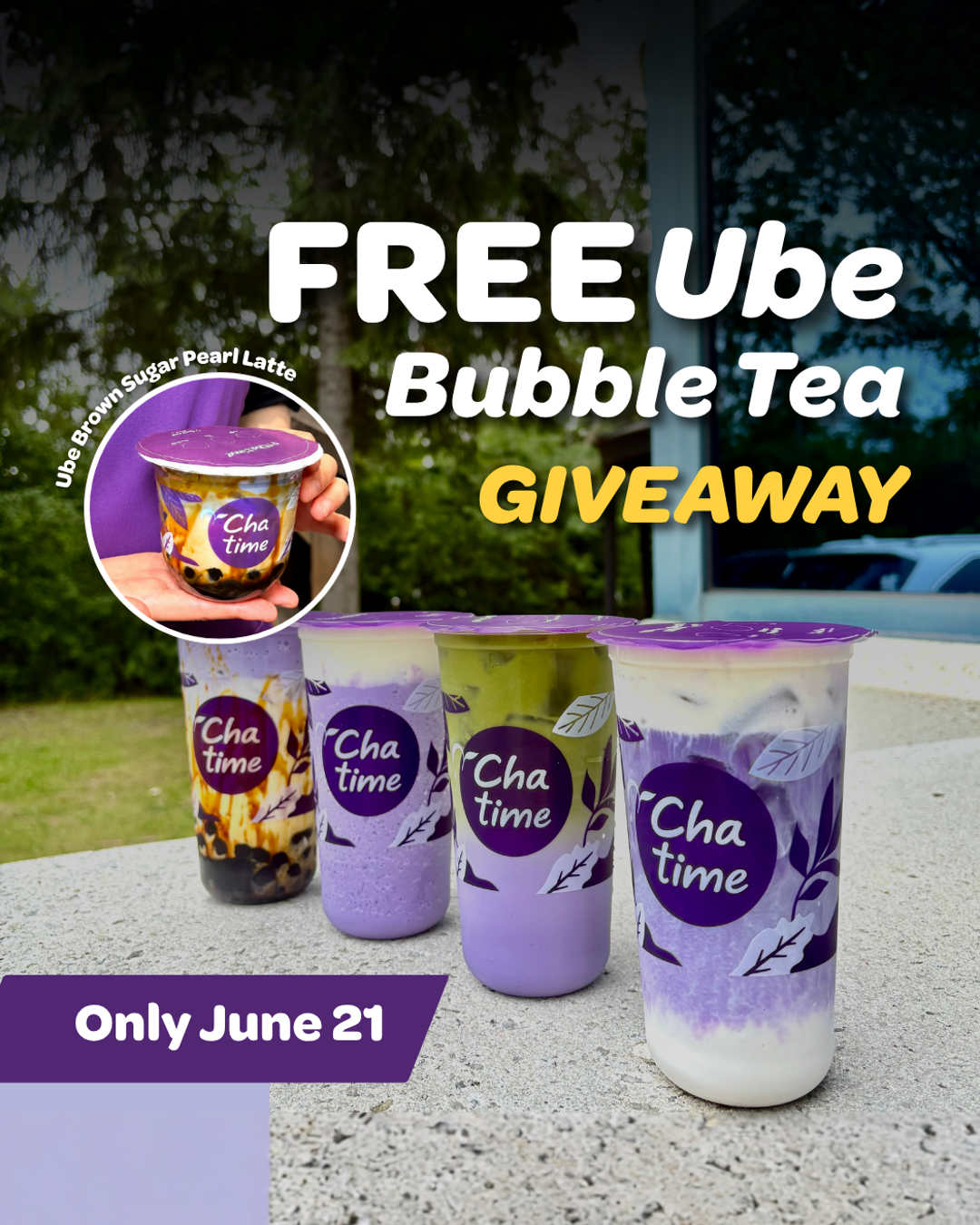 Chatime Canada 日出茶太 Facebook ad: FREE Ube Bubble Tea at Chatime!