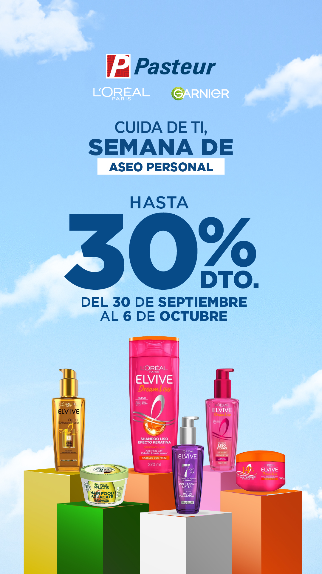 Farmacias Pasteur Facebook ad: Hasta 25% Garnier Capilar y Elvive