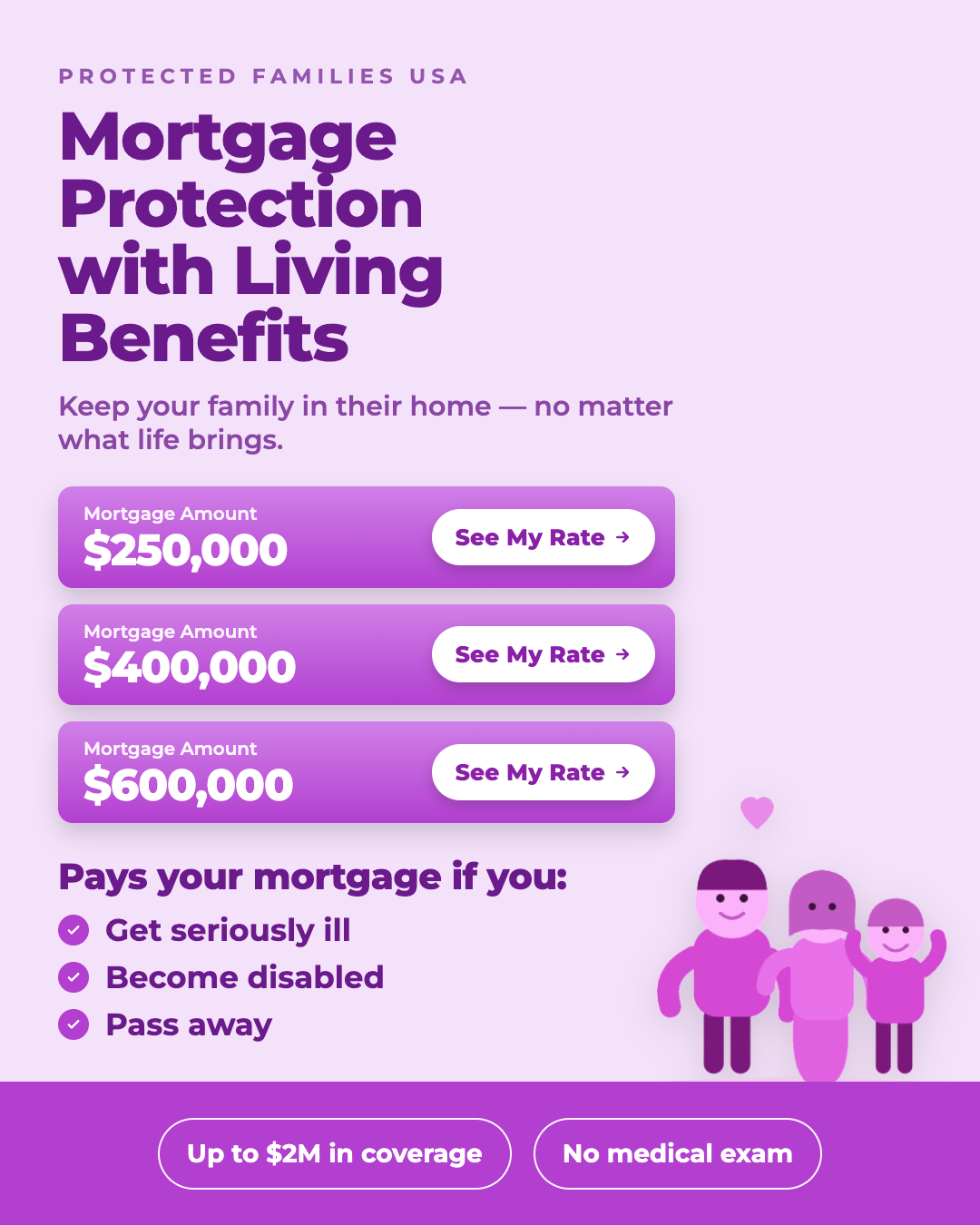 Protected Families USA Facebook ad: Mortgage Protection with Living Benefits