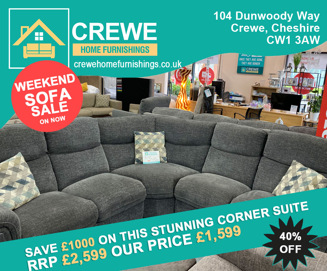 Crewe Furnishings Outlet Facebook ad: Crewe’s largest independent furniture store selling…