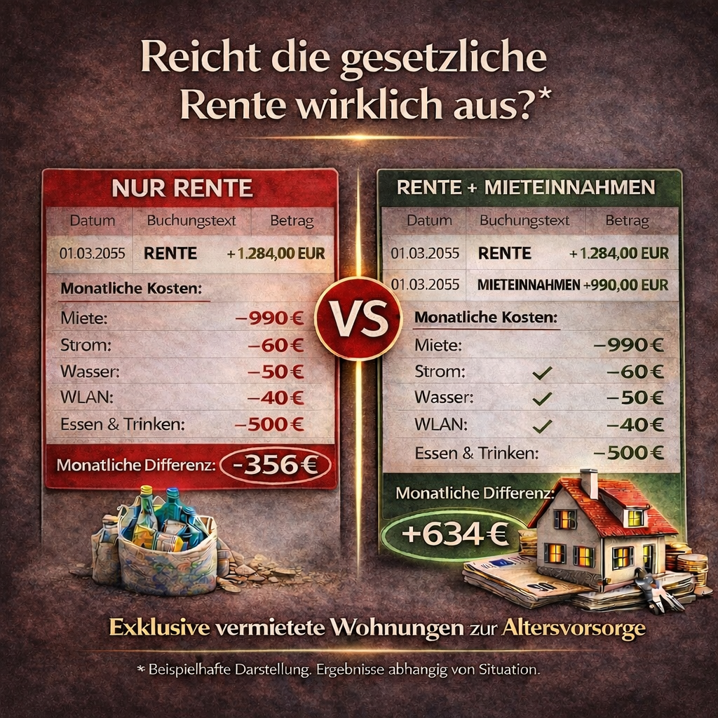 OM Gebäude Service Facebook ad: Mit Immobilien zur Altersvorsorge.