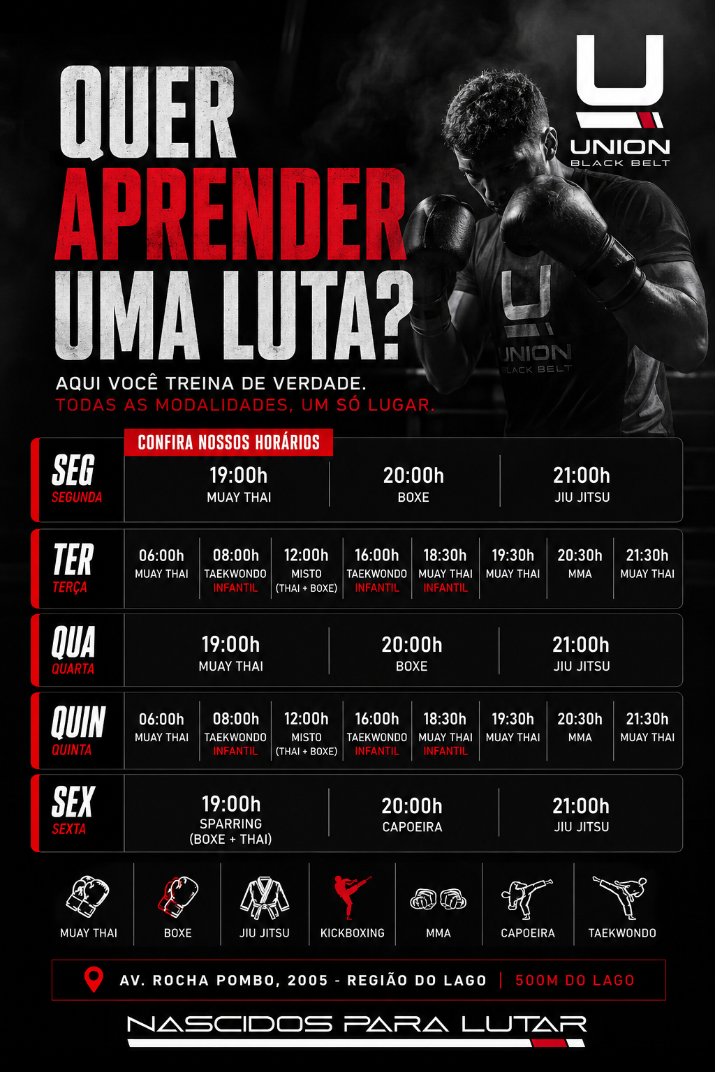 Union Black Belt Facebook ad: Quer aprender uma luta?