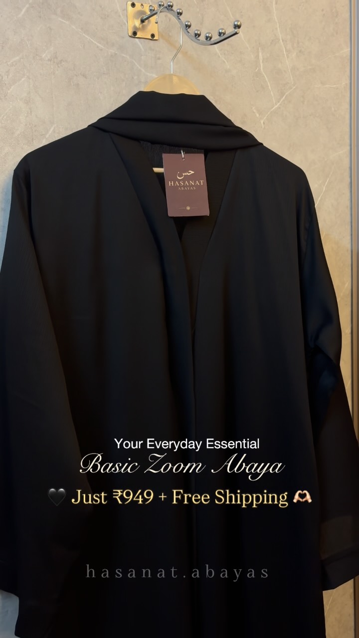 hasanat.abayas Facebook ad: CLASSY MINIMAL BLACK ZOOM ABAYA