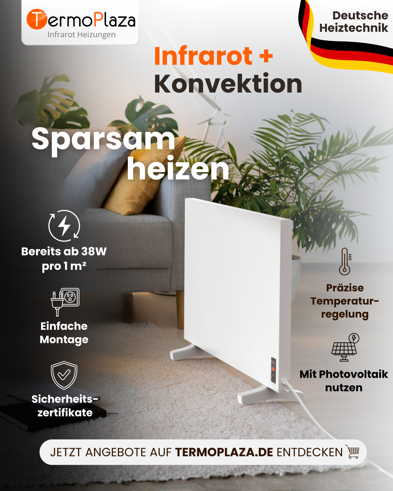 TermoPlaza Infrarot Heizungen Facebook ad: Energiesparende Elektroheizung