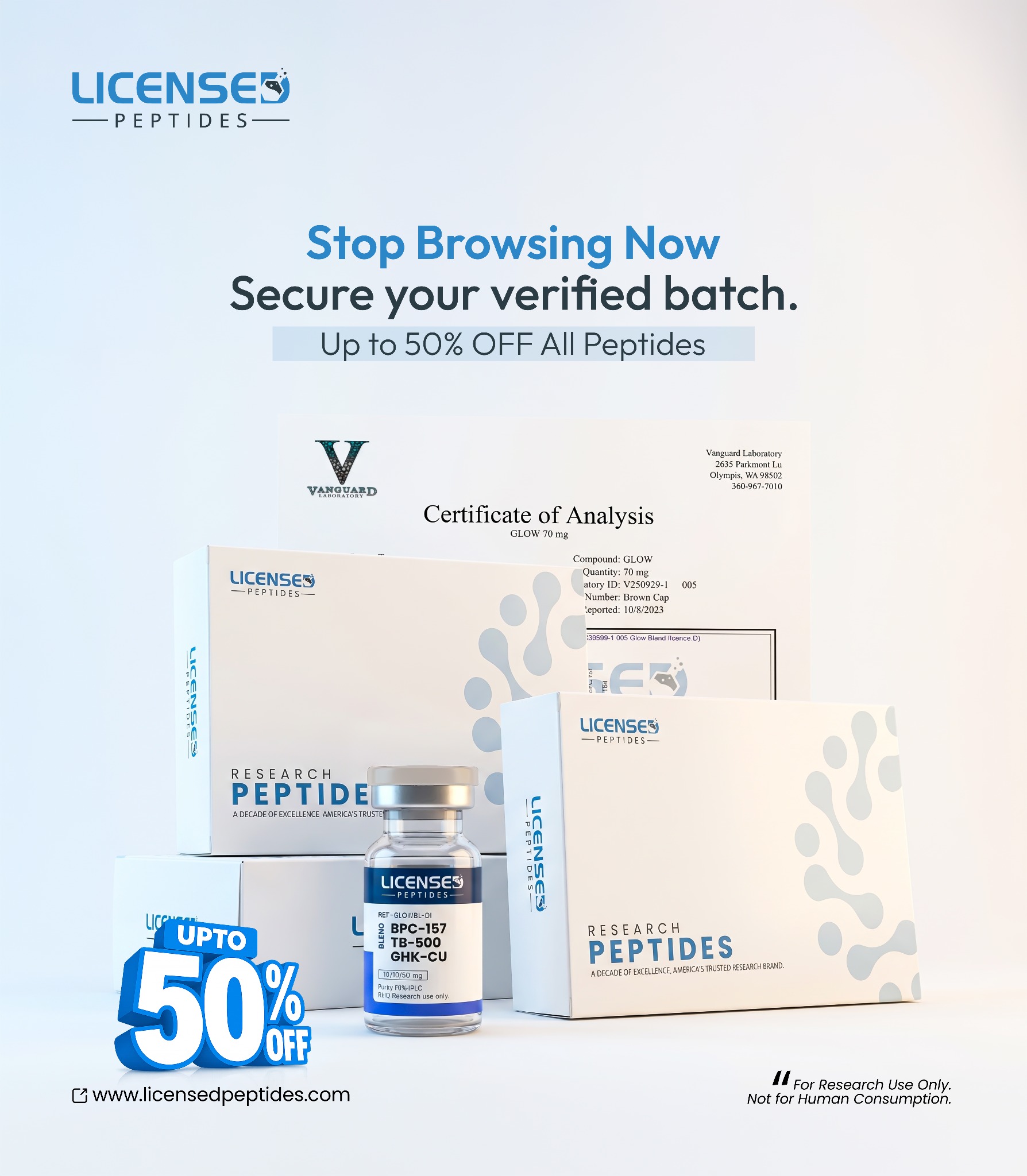 LicensedPeptides.com Facebook ad