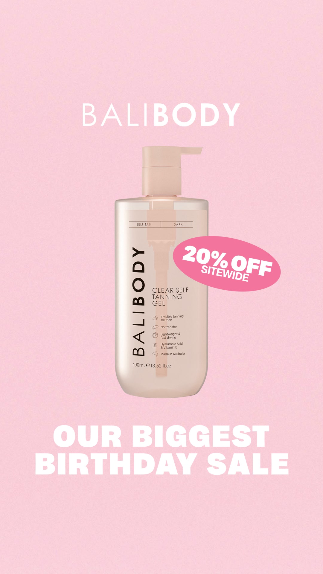 Bali Body Facebook ad: 20% Off Sitewide Birthday Sale