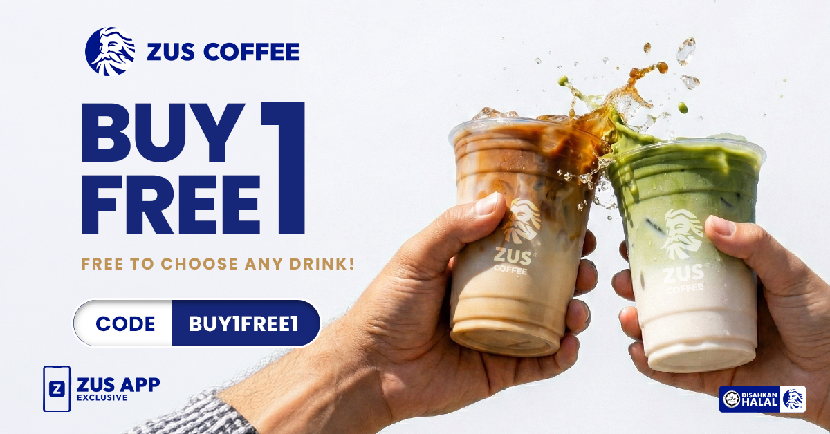 ZUS Coffee Facebook ad: Download App, Get Buy 1 Free 1