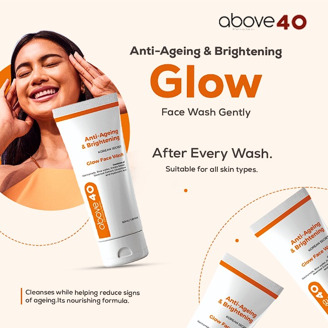 above40.effortlesslyageless Facebook ad: Glow Anti-Ageing & Brightening Face Wash
