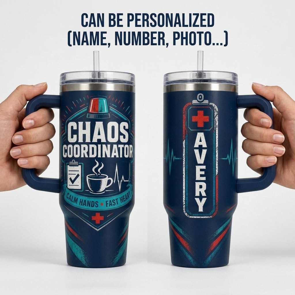 Art Bluei Facebook ad: Personalized Chaos Coordinator 40oz Tumbler with Handle…