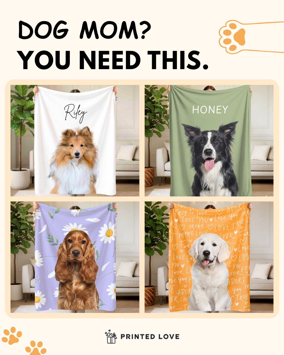Printed Love Gifts Facebook ad: Turn Your Pet Photo Into a Blanket