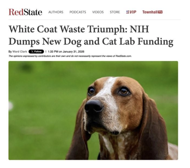 White Coat Waste Facebook ad: ππ‘π’ππ ππ¨ππ πππ¬ππ Triumph: NIH Dumps New Dogβ¦