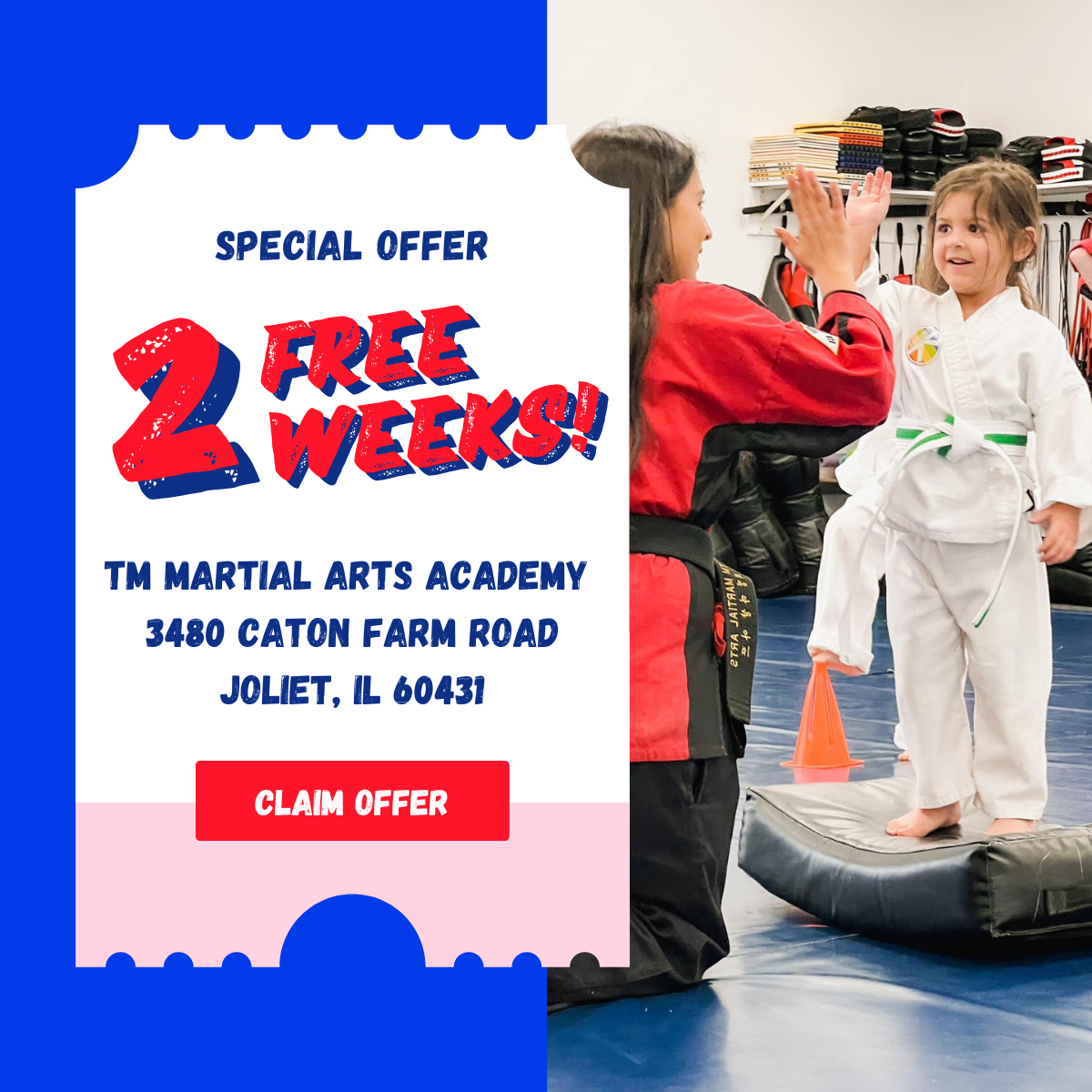TM Martial Arts Academy Facebook ad: Get 2 FREE Weeks of Classes!