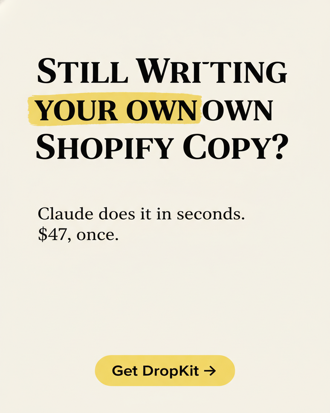 Dropkit Facebook ad: Everyone's using Claude for Shopify. Are you set up?
