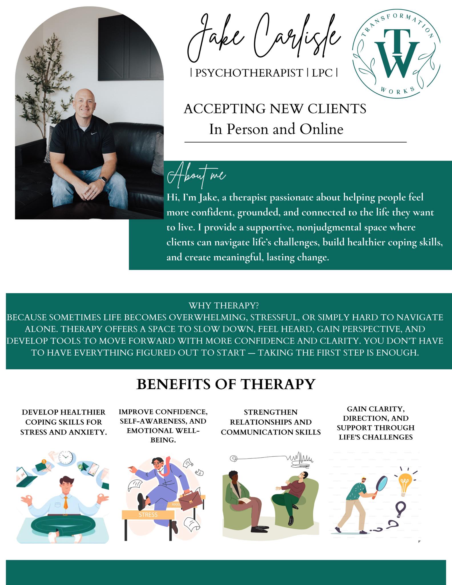TW Therapy Group Facebook ad: Feeling overwhelmed, stressed, or stuck lately?