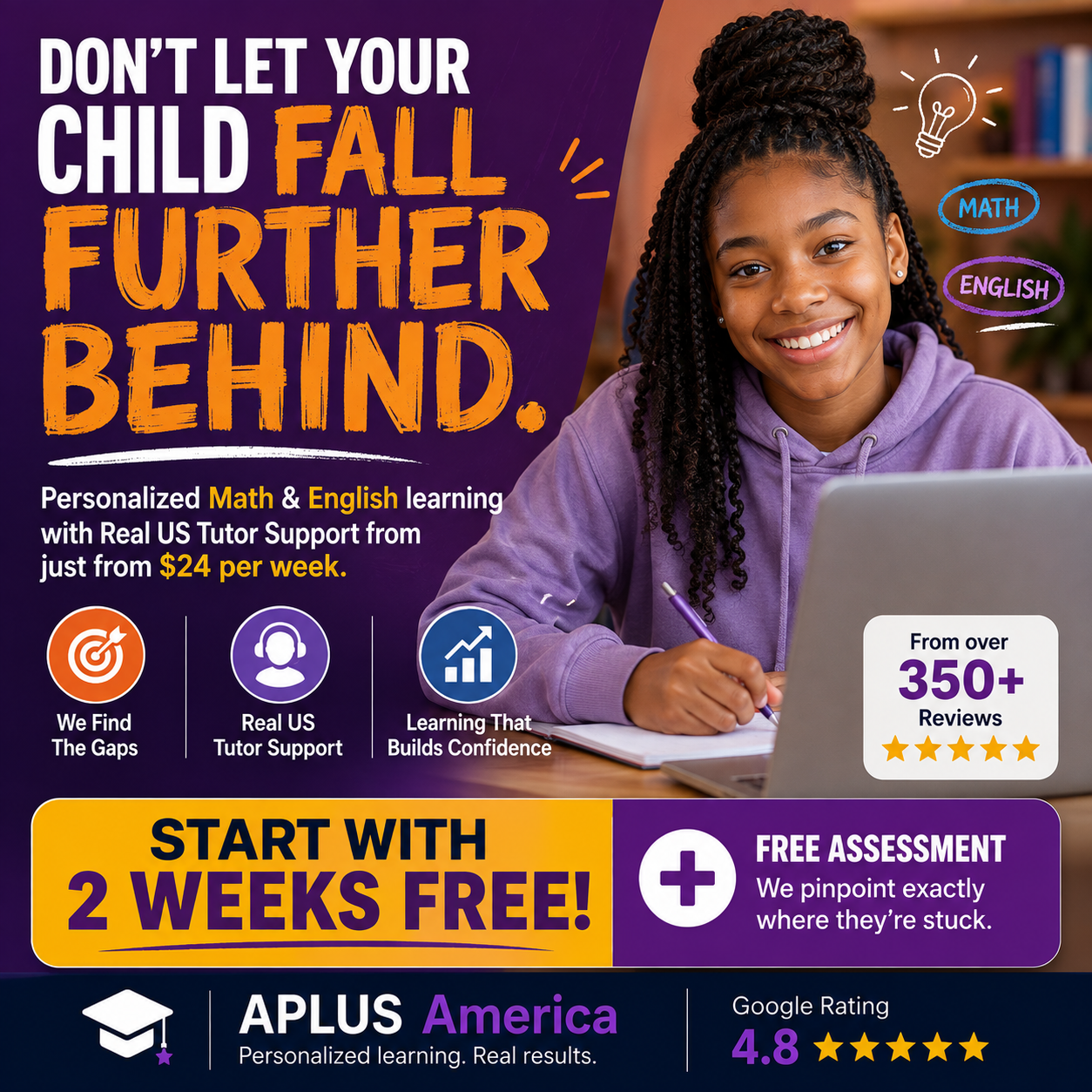 APLUS America - Math and English Facebook ad